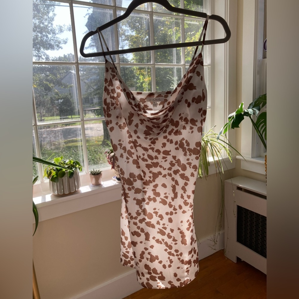 12th Tribe Silky Cow Print Cowl Neck Slip Dress Size Small